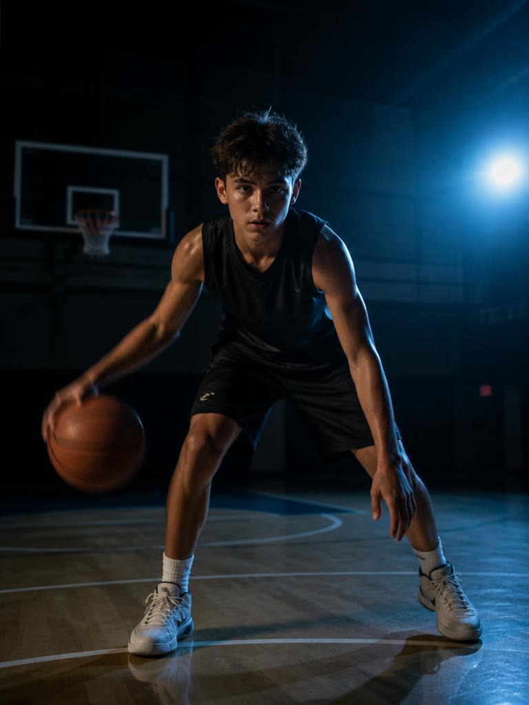 Young basketball player practicing dribbling, recorded for CourtIQ analysis
